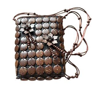 Handcrafted Coconut Shell Beaded Crossbody Bag With Floral Embellishments  Adjus
